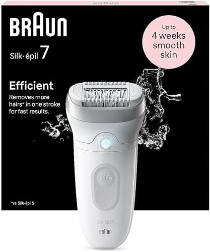 Braun Silk-épil 7 Epilator for Easy Hair Removal, Long-Lasting Smooth Skin, 7-011, White/Silver