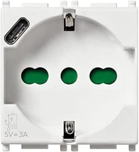 Vimar 14210.USB Plana prise 2 modules SICURY 2P+T 16 A 250 V universel standard italien P40 et sortie USB type C 5V et 3 A pour une charge rapide, blanc