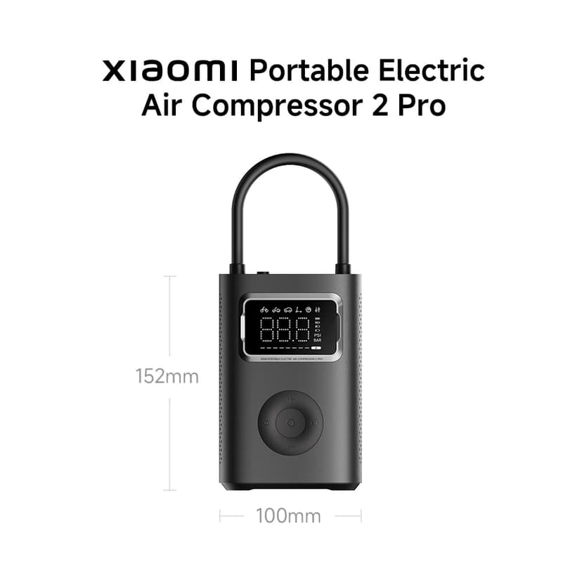 Xiaomi Portable Electric Air Compressor 2 Pro – High-Speed Cordless Tyre Inflator with Digital Display, 150 PSI, Smart Presets, Type-C Charging, 19L/Min Airflow, for Car, Bike, Ball – Black - 9