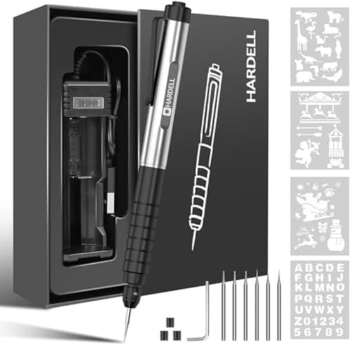 HARDELL Stylo de gravure électrique pour artistes et bricoleurs, grave plus de 60 surfaces, micro-machine de gravure sans fil pour bijoux, verre, bois, pierre, métal
