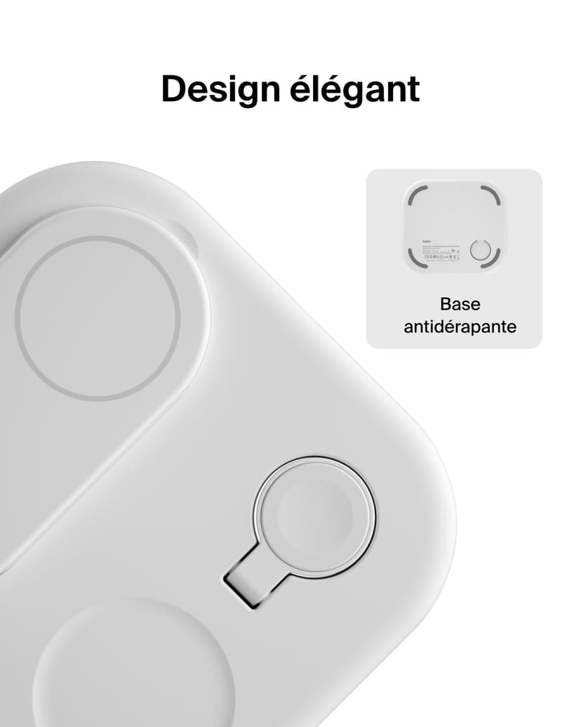 Belkin BoostCharge Socle de Recharge 2-en-1 aimanté et Pliable Qi2, 15W, Compatible MagSafe Chargeur sans Fil, Recharge Rapide, Apple iPhone 17, iPhone Air, Pixelsnap, Adaptateur Inclus - Blanc - 7