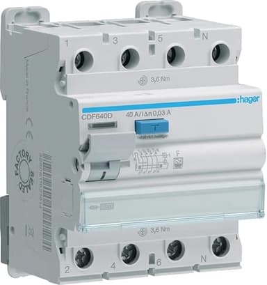 Hager Disjoncteur différentiel CDF640D 4p 10kA 40A 30mA F…