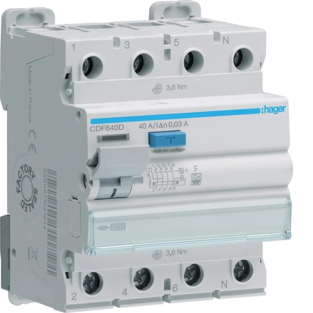 Hager Disjoncteur différentiel CDF640D 4p 10kA 40A 30mA F…