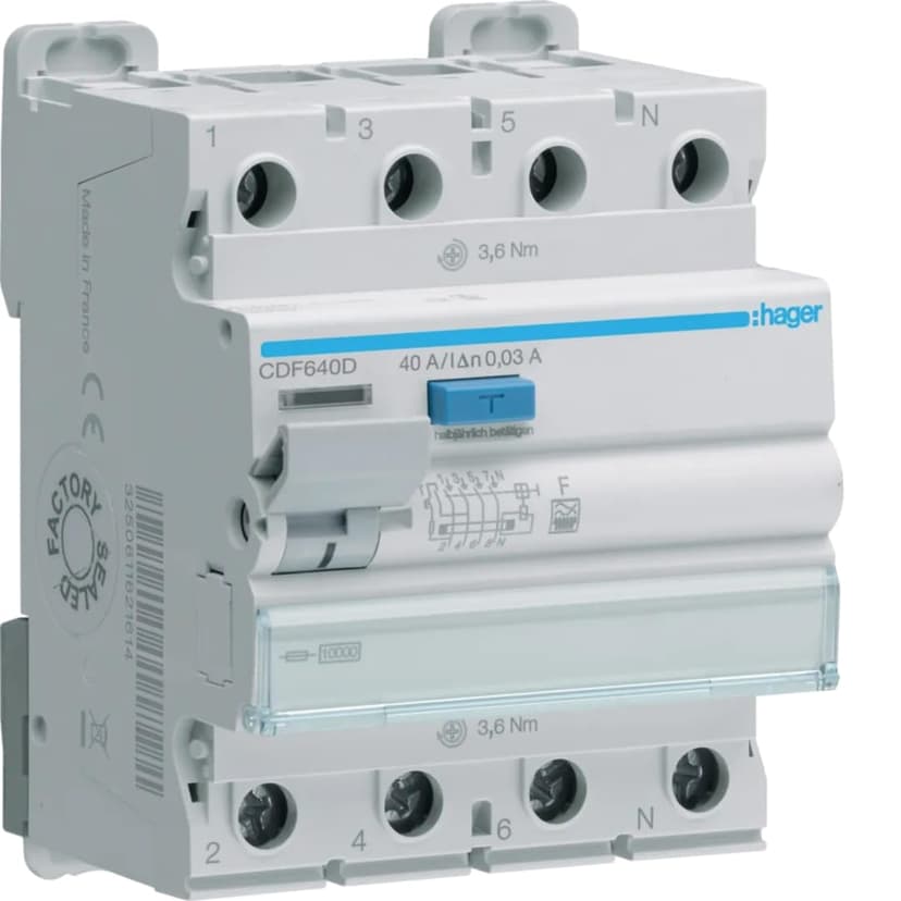 Hager Disjoncteur différentiel CDF640D 4p 10kA 40A 30mA F… - 1