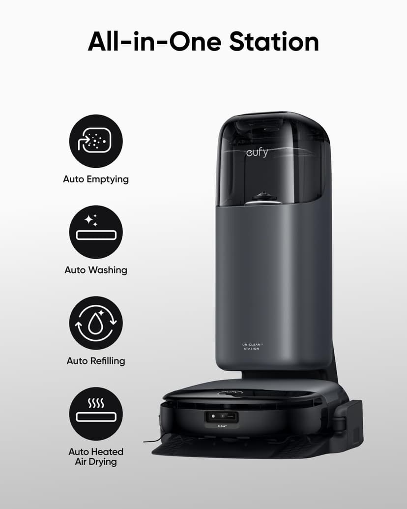 eufy Omni S1 Robot aspirateur avec serpillère, système HydroJet révolutionnaire, station tout-en-un, 8000 Pa, évitement d'obstacles intelligents, serpillère à rétractation automatique, nettoyage en - 4