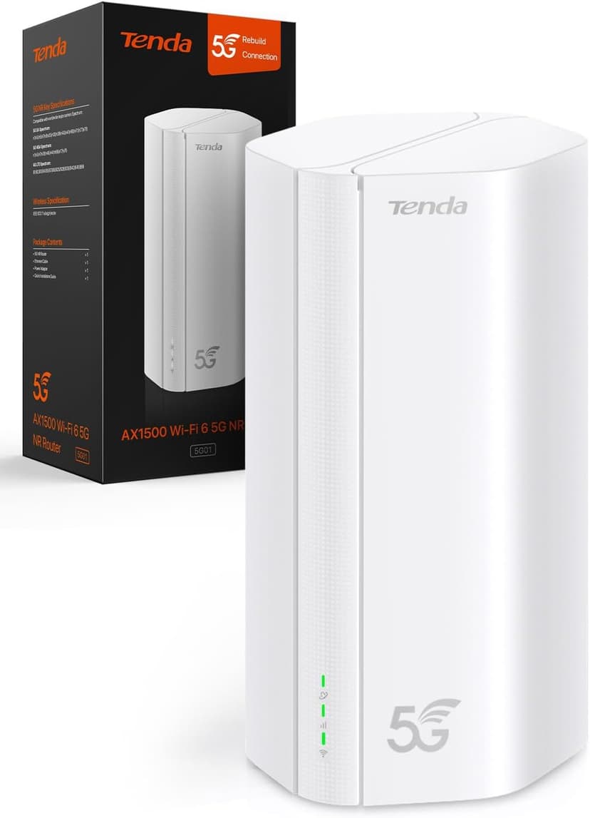 Tenda 5G01 - Router 5G SIM WiFi 6 1500Mbps, Módem 5G/4G LTE con Doble Banda, Ranura Tarjeta Nano SIM, Plug & Play, Puerto Gigabit WAN/LAN, 6 Antenas Internas, Mesh Wi-Fi+, 5G NR Router | Nivel Básico - 1