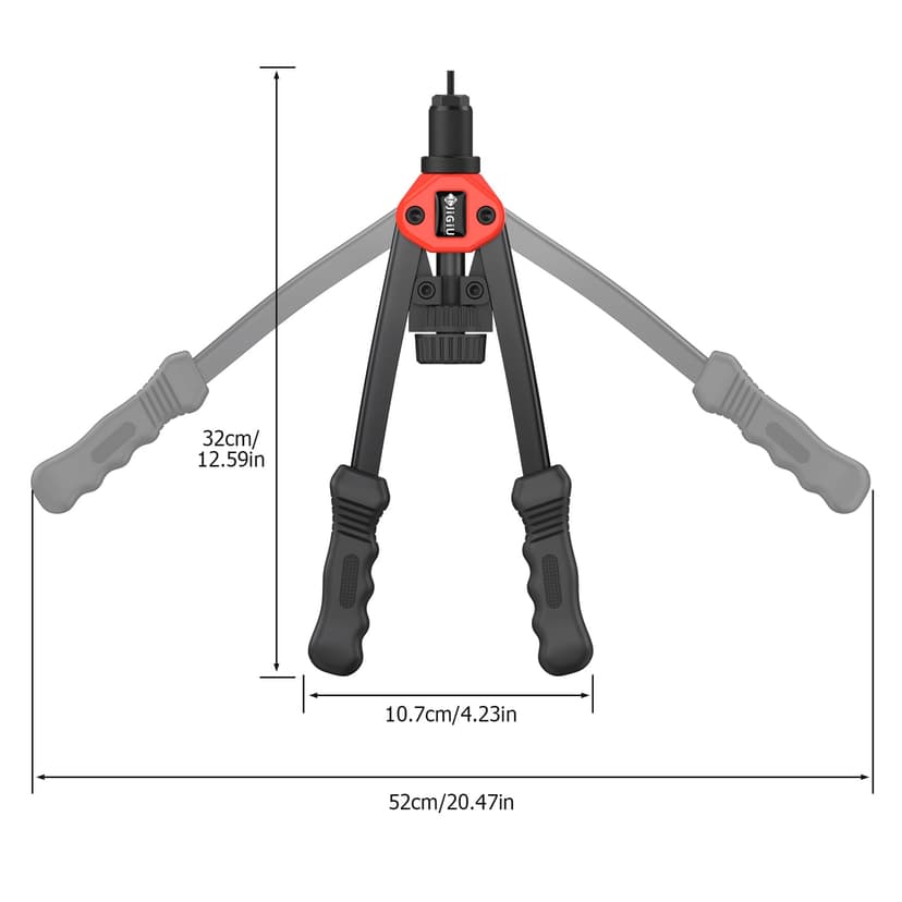 JiGiU 2 in 1 Rivet Nut Tool and Rivet Gun, Professional Hand Rivnut Gun Rivet Nut Gun Tool Heavy Duty Rivnut Tool Kit with M3 M4 M5 M6 M8 M10 M12 & 3.2/4.0/4.8/6.0/6.4 Rivet Heads,110 Nuts & 50 Rivets - 5