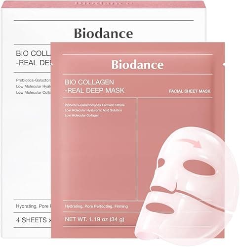 BIODANCE Bio-Collagen Masque Profond Réel, Masque Hydrogel, Minimisation des Pores, Amélioration de l'Élasticité, Skincare Coréenne| 34 g (1,19 oz) x 4 pièces