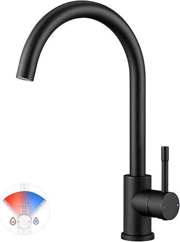 CECIPA Faucet kitchen black 360° rotatable, high pressure kitchen faucet black, mixer tap kitchen with high arc, single lever tap, sink fitting stainless steel, G3/8 connection fixture