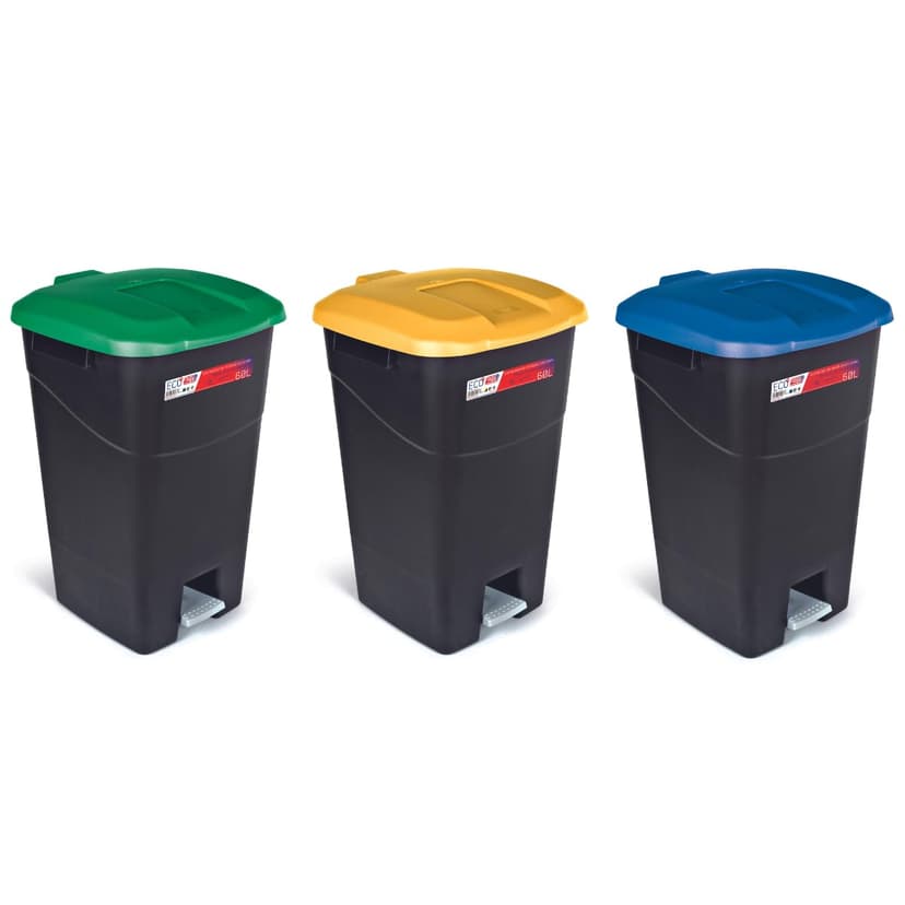 Tayg 3 Pack Kitchen Waste Bin with Pedal - Wheelie Bin, 60 L, Kitchen Waste Bin with Pedal, Waste Bin for Catering, Recycling, Kitchen Waste Bin (60 Litres, Green, Blue and Yellow) - 1