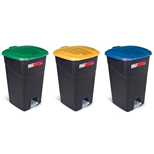 Tayg 3 Pack Kitchen Waste Bin with Pedal - Wheelie Bin, 60 L, Kitchen Waste Bin with Pedal, Waste Bin for Catering, Recycling, Kitchen Waste Bin (60 Litres, Green, Blue and Yellow)