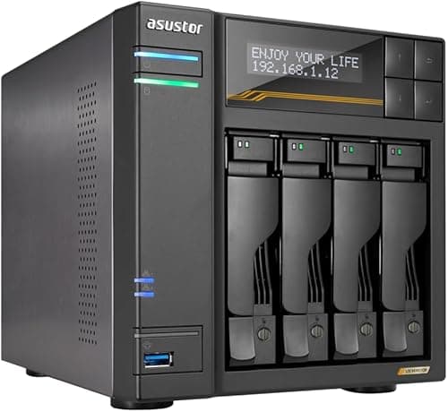 Asustor Lockerstor 4 Gen3 AS6804T, 4 Bay NAS Network Storage, AMD Ryzen Quad-Core 2.3 GHz, 16GB RAM ECC DDR5, 4 M.2 NVMe Slots, Dual 5GbE & Dual 10GbE Port, USB 4.0 Type-C, Network Attached Storage