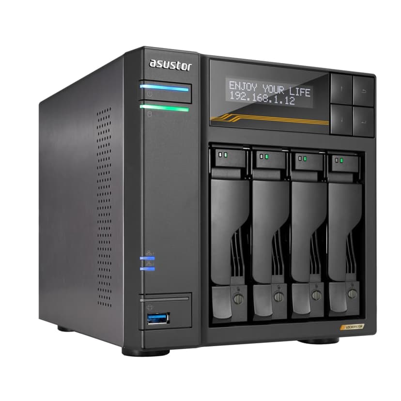 Asustor Lockerstor 4 Gen3 AS6804T, 4 Bay NAS Network Storage, AMD Ryzen Quad-Core 2.3 GHz, 16GB RAM ECC DDR5, 4 M.2 NVMe Slots, Dual 5GbE & Dual 10GbE Port, USB 4.0 Type-C, Network Attached Storage - 1