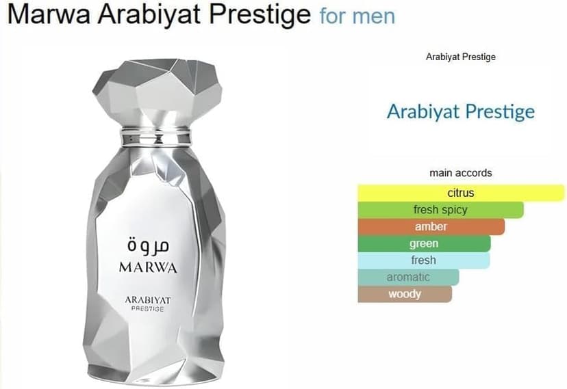 Arabiyat Prestige Marwa Eau de Parfum 100 ml Argent pour Homme Sans Emballage Emballage Uniquement Fabriqué aux Émirats Arabiyat - 2