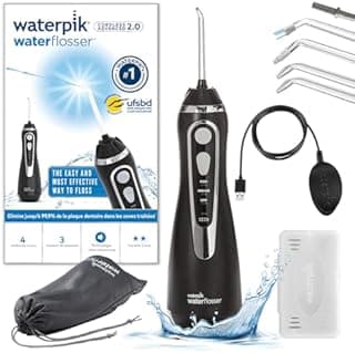 Waterpik Cordless Advanced, 3 Pressure Settings, Dental Plate Removal, Perfect for Travel and for Small Bathroom, Rechargeable USB Power Supply, Black Color (WP-582EU)