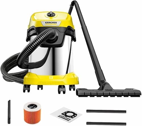 Kärcher Aspirateur Eau et Poussières WD 3 S V-17/4/20, Filtre Cartouche, Sachet Ouate, 1000 W, Cuve en Acier Inoxydable : 17 l, Tube d'Aspiration : 2 m, Fonction Soufflerie, Suceur Sol/Fentes