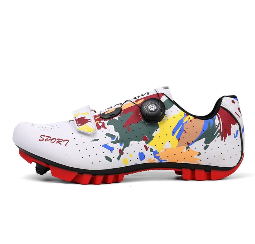 Hixingo Chaussures de Cyclisme pour Femmes Hommes, Graffitis Colorés Impression Chaussures D'équitation sur Montagne, Crampons Respirantes Semelle Dure Chaussures de Vélo - 5
