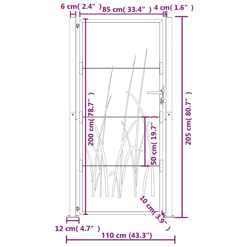vidaXL Garden Gate/Fence - 105x205 cm Anthracite Steel - Laser Cut Design - Outdoor/Patio - 3