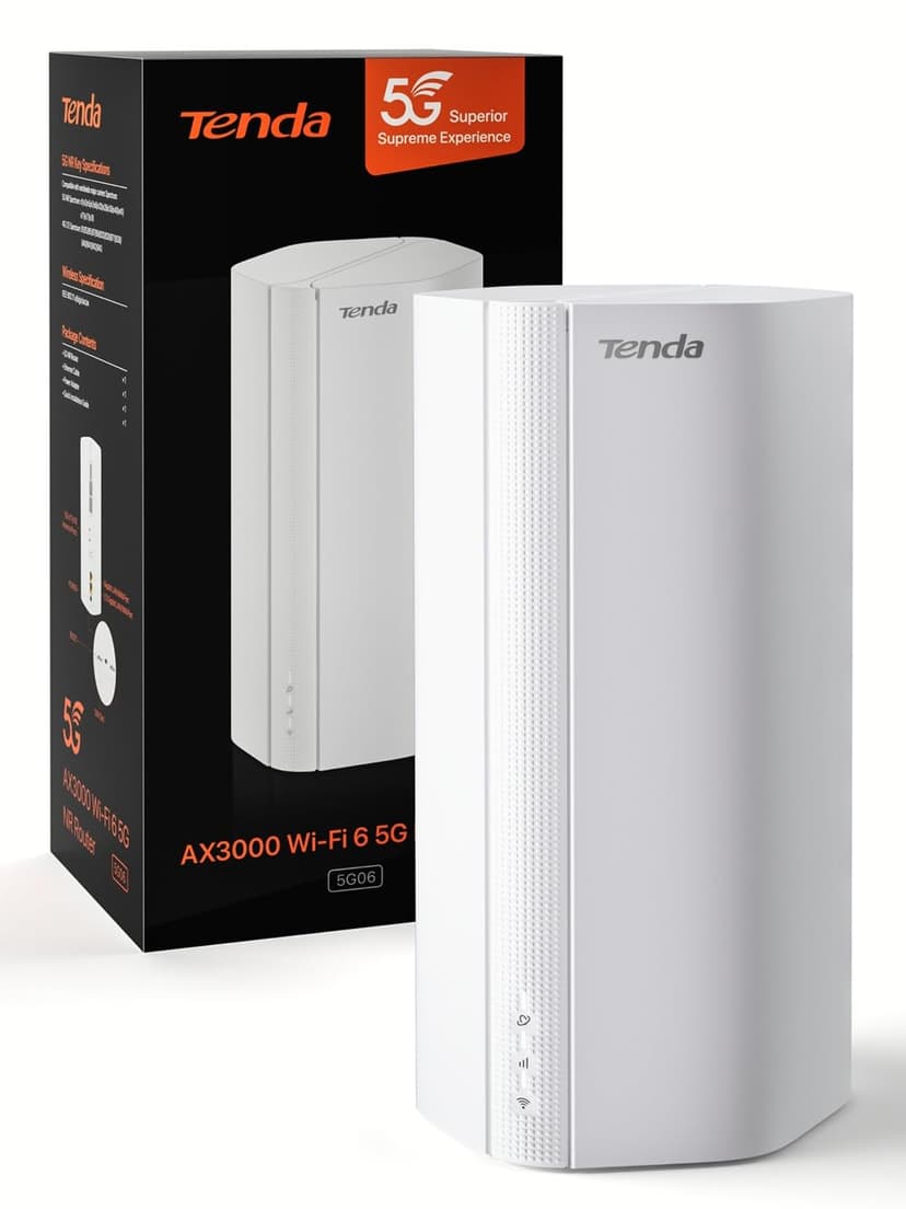 Tenda 5G06 Routeur 5G Carte SIM Double SIM, Box 5G/4G LTE, Wi-FI 6 AX3000, Port 2,5 Gigabit, Jusqu’à 4,67 Gbit/s pour Maison/Bureau/Camping-Car, WPA3, Mesh WiFi+, Plug & Play - 1