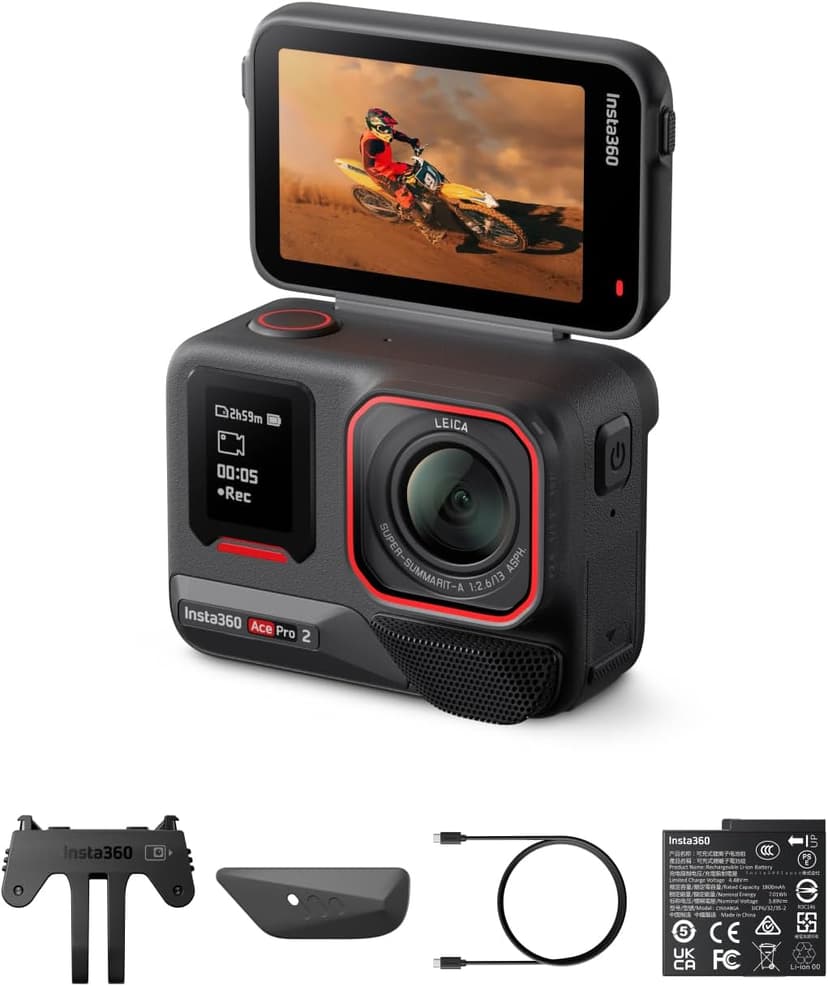 Insta360 Ace Pro 2 Pack Standard - Caméra d'action 8K, Appareil Photo vidéo étanche, Objectif Leica, capteur 1/1,3", HDR 4K, écran Rabattable, Audio Pro, pour vlog, Moto, Sport, Voyage, Ski - 1
