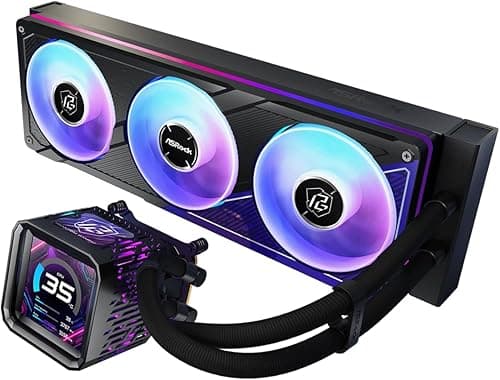 ASRock Phantom Gaming 360 LCD All-in-One CPU Liquid Cooler, 3.4" Full-Color LCD Display, 3-Phase Pump, Dual-Inlet, 360mm Radiator, 0dB Mode, 6-Year Warranty