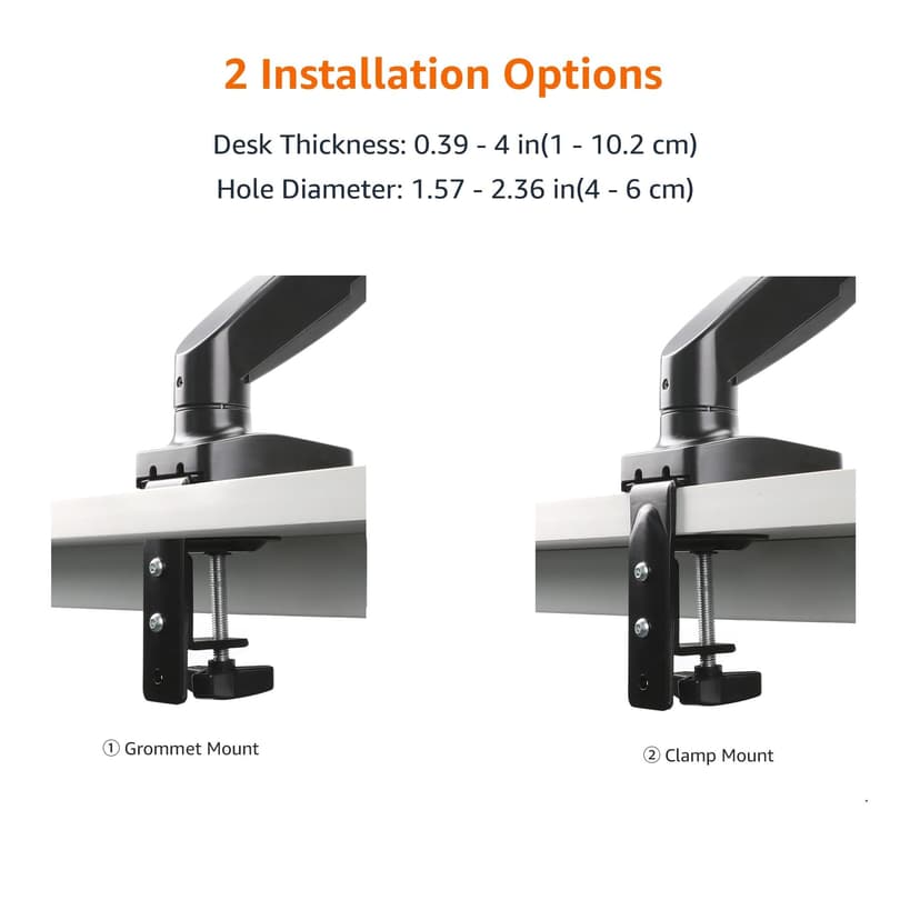 Amazon Basics Gas Spring Dual Computer Monitor Arm Mount, Adjustable, Holds Monitors up to 27 Inches (68.6 cm), Black - 6