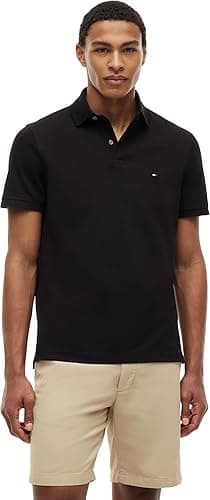 Tommy Hilfiger Men’s Short Sleeve 1985 Regular Fit Polo Shirt, Black (Black), XS