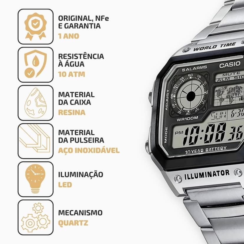 Casio - AE-1200WHD-1A - Sports - Montre Homme - Quartz Digital - Cadran LCD - Bracelet Acier Gris - 4