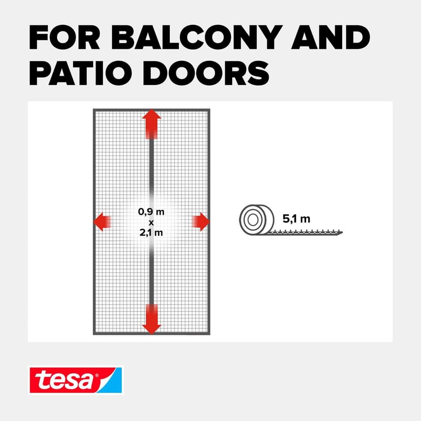 tesa Insect Stop Magnetic Curtain - self-Closing - Insect Screen Curtain with Magnets for Balcony and Patio Doors - for Easy Installation Without Drilling - 2.1 m x 0.9 m - 4