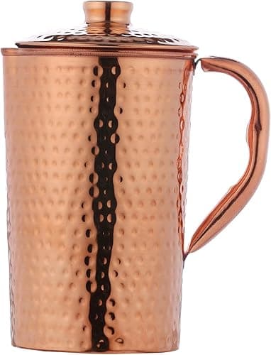 Pure Copper (99.74%) Hammered Water Jug | Copper Pitcher for Ayurveda Health Benefits (1.5 Liter)