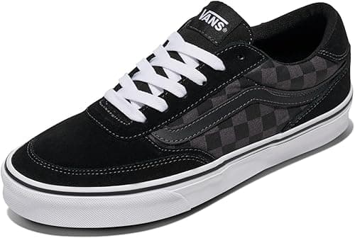 Vans Men's Brooklyn LS Sneakers Checkerboard Black and Asphalt 7.5