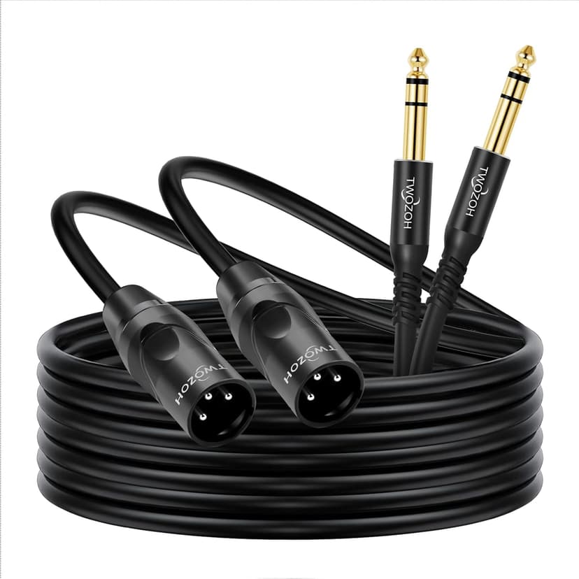 Twozoh XLR to 1/4 Inch Jack TRS Cable 2 Pack, balanced 6.35mm Plug to 3 pin XLR Male, Quarter inch Stereo Male Guitar Cable 2M (Profesional/Hifi) - 1