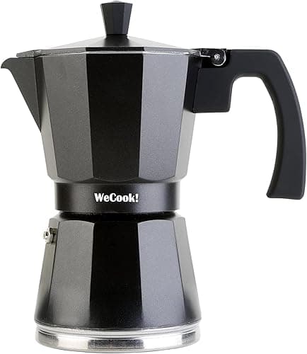 WECOOK! Luccia Italian Coffee Maker, Induction, Aluminium, Express, 1 – 3 Cups Coffee, Suitable for All Kitchens, Black, Silicone Seal Seal, Safety Valve.