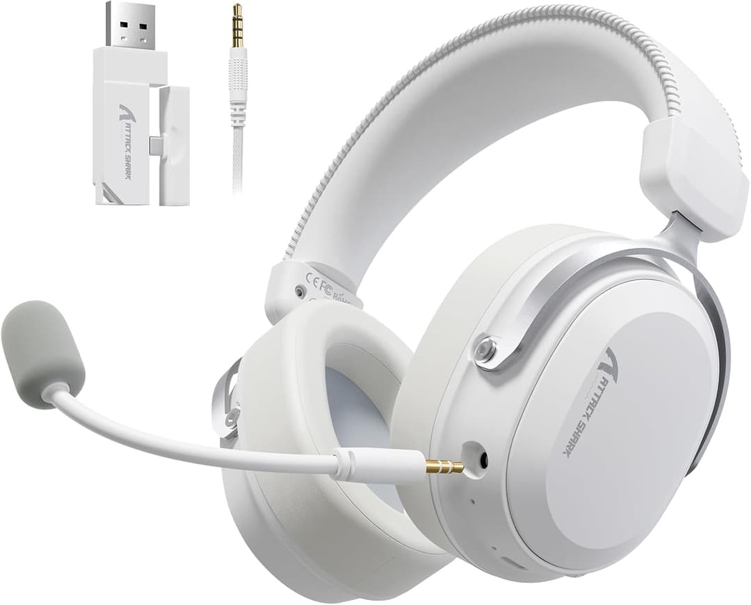ATTACK SHARK L30PRO Wireless Gaming Headset, 7.1 Surround Sound 50mm Bio-Drivers, 3-Mode 2.4G/BT 5.3/Wired Headsets with Detachable Noise Cancelling Mic for PC/PS/Xbox/Switch, 84H Playtime-White