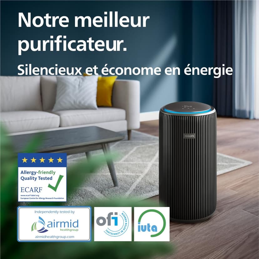 Philips -air purifier 4200 series, HEPA NanoProtect + dual activated carbon filter, CADR 600m³/h for 156 m², ultra-quiet, intelligent and energy efficient (AC4221/11) - 4