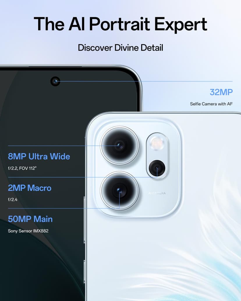 OPPO Reno14 F 5G 8+256GB, AI Android Unlocked Smartphone, 6.57" 120Hz AMOLED Display, 50+32MP AI Camera, 6000mAh Battery, IP69 Water Resistance, Opal Blue (Include 45W SUPERVOOC Charger) - 5