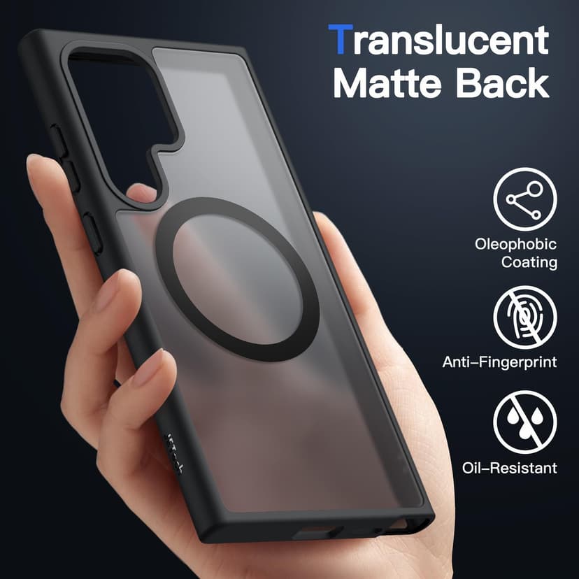 JETech Coque Magnétique pour Samsung Galaxy S24 Ultra 5G, Compatible avec MagSafe, Étui Housse Antichoc à Dos Translucide Mat (Noir) - 4
