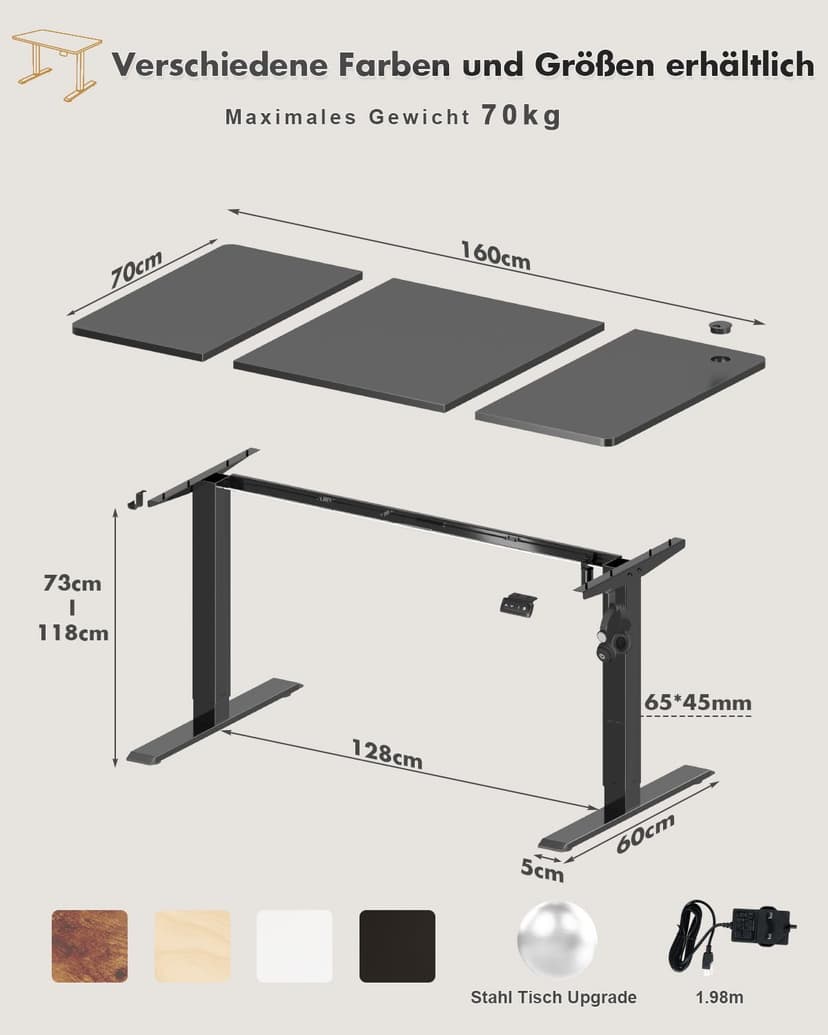 Devoko Electric Standing Desk 160x70cm, Height Adjustable Desk Ergonomic Stand up Table with 2 Memory Preset,Rustic Brown - 8