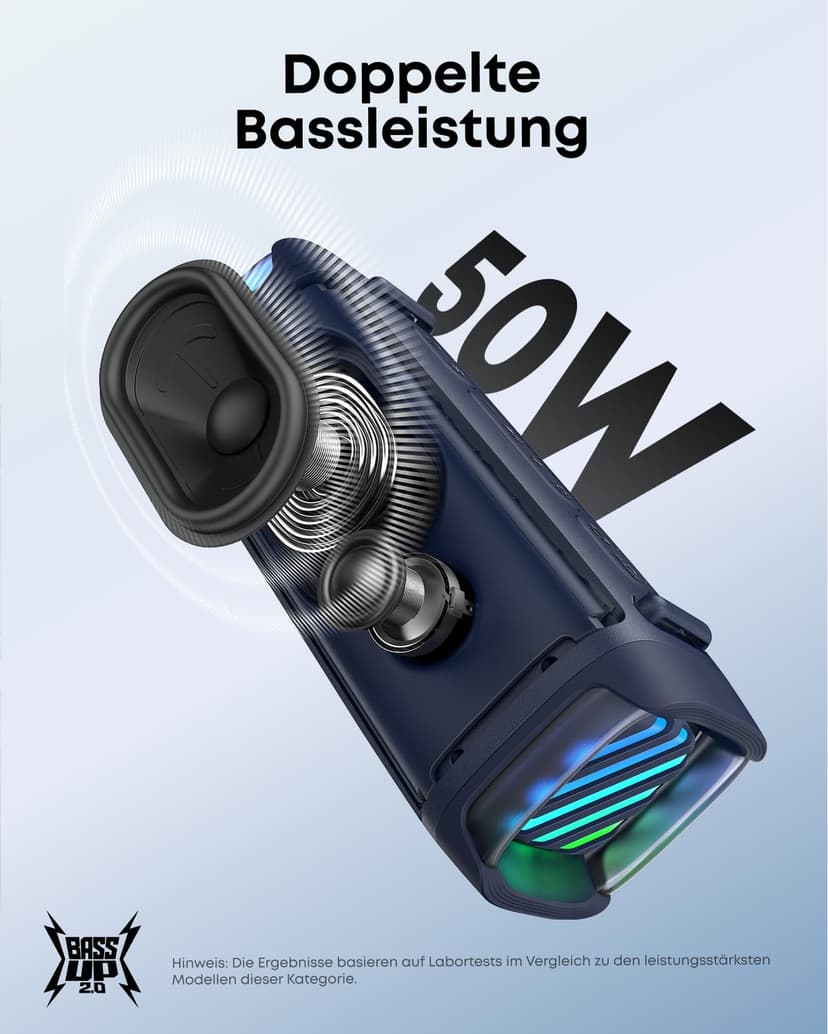 Soundcore Boom 3i by Anker, Enceinte Bluetooth extérieure résistante, IP68, Flottante, résistante à l'eau salée, BassUp 2.0, Enceinte Portable de 50 W, Bluetooth 5.3, 16 h, TWS,Kayak/pêche/Camping - 5