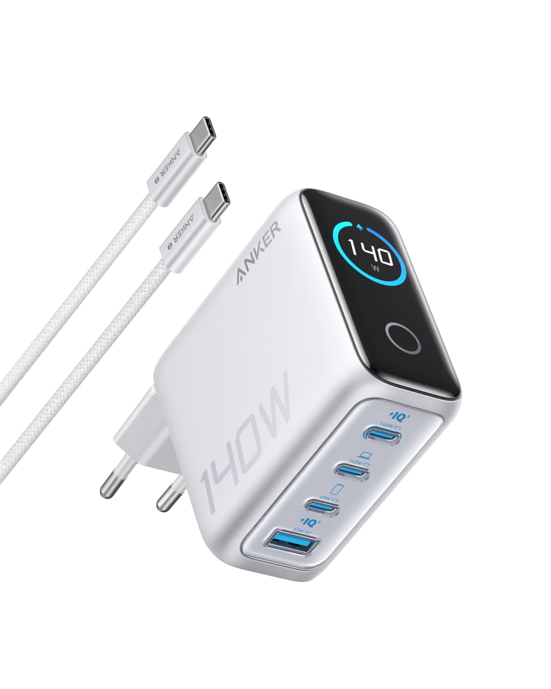 Anker USB C Charger Fast Charging 140W, 4-Port Fast Charging, Intuitive Design and Compatible with MacBook, iPhone 16/15, Samsung, Pixel and More