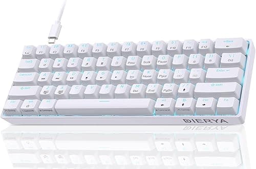 Dierya DK61se Mechanical Gaming Keyboard,60 percent Brown Switches,Ice Blue LED Backlit,Detachable USB-C Cable,Full-Key Rollover for Computer/PC/Laptop/MAC,US Layout,White