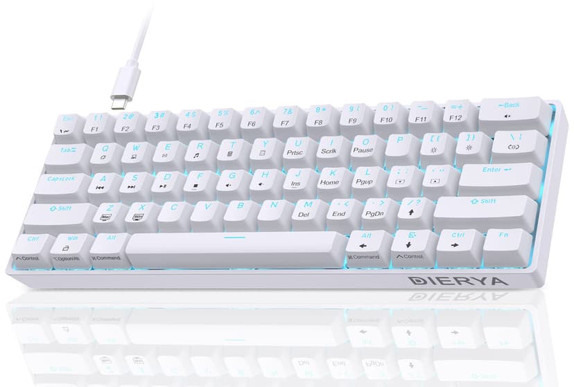 Dierya DK61se Mechanical Gaming Keyboard,60 percent Brown Switches,Ice Blue LED Backlit,Detachable USB-C Cable,Full-Key Rollover for Computer/PC/Laptop/MAC,US Layout,White - 1