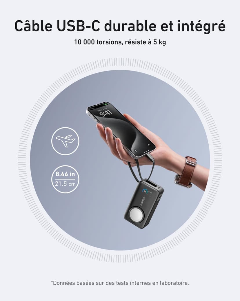 Anker Batterie Externe Magnétique 10000 mAh PD 35W avec câble USB-C intégré, Power Bank Charge Rapide, pour Apple Watch, iPhone 17 Pro Max/17/15/14/13, Samsung, iPad, AirPods et Autres (Noir) - 4