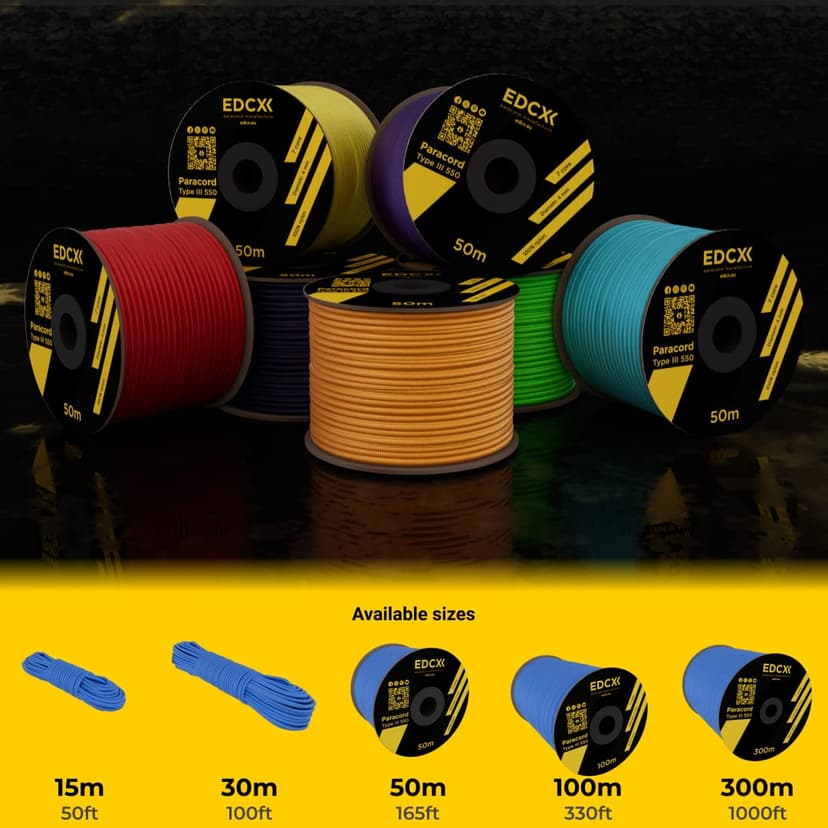 Paracord 4mm, 35+ Solid Colors (10m, 15m, 30m, 50m, 100m, 300m) | Ideal for Crafting, DIY, Camping, Survival, Outdoor | 100% Nylon Rope 4mm | Tactical Cord 550 Type III - 5