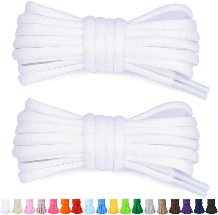 Stepace 1/4" Oval Athletic Shoelaces [2 Pairs] 39"-63" in 12 Colors Half Round Shoe Laces for Sneakers White 120 - 1