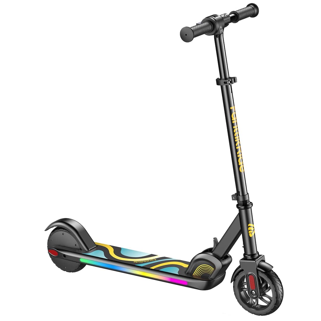 FanttikRide C9 Pro Kids Electric Scooter 6-12 Years, Rainbow Lights, Speeds 8/13/16 km/h, LED Display, Foldable, Height Adjustable, Range 8 km, Only 6.4 kg, Black