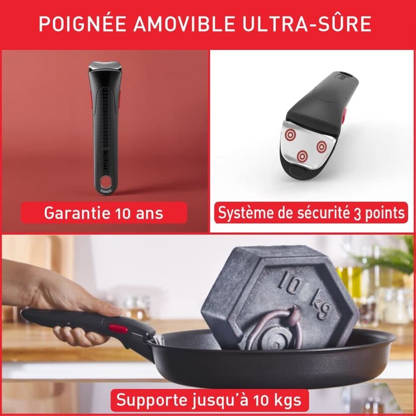 Tefal Ingenio Batterie de cuisine 10 pièces, Poêles, Casseroles, Couvercles, Poignée, Non induction, Revêtement antiadhésif, Empilable, Compatible lave-vaisselle, Fabriqué en France, Easy On L1599902 - 6
