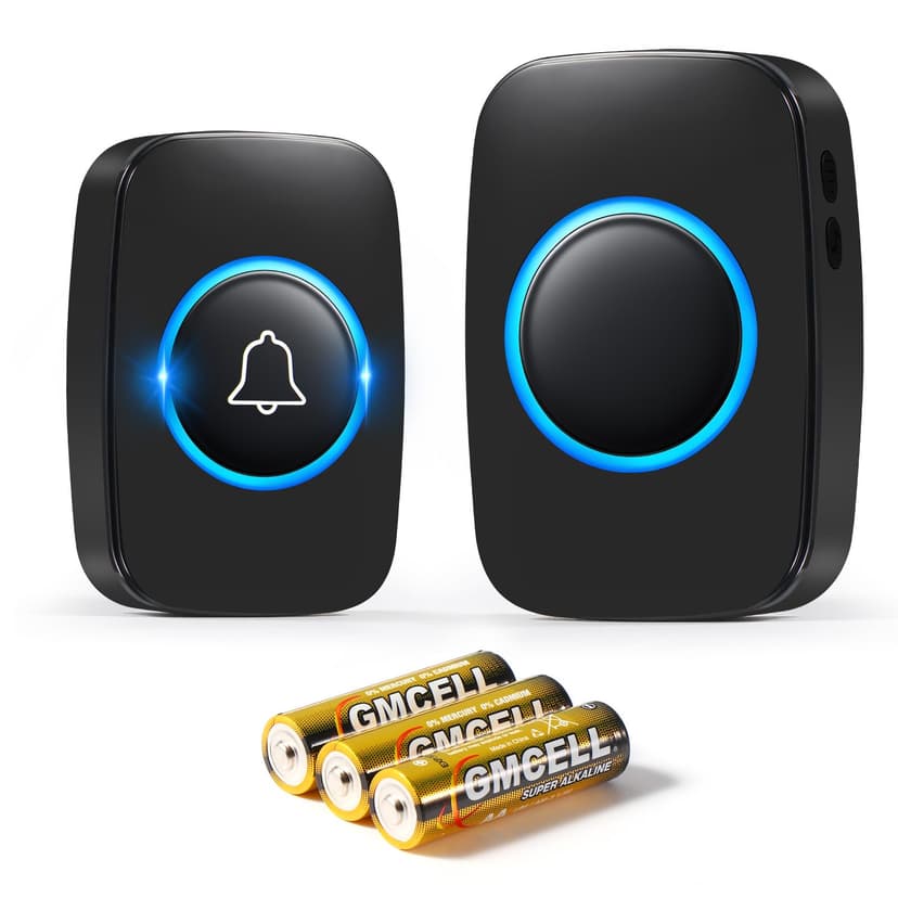 Blendura funk türklingel Set, 300 m Wireless Range IP44 Waterproof Electronic Front Doorbell with Plug-in Receivers, 60 Melodies, 5 Volume Levels, Black - 1