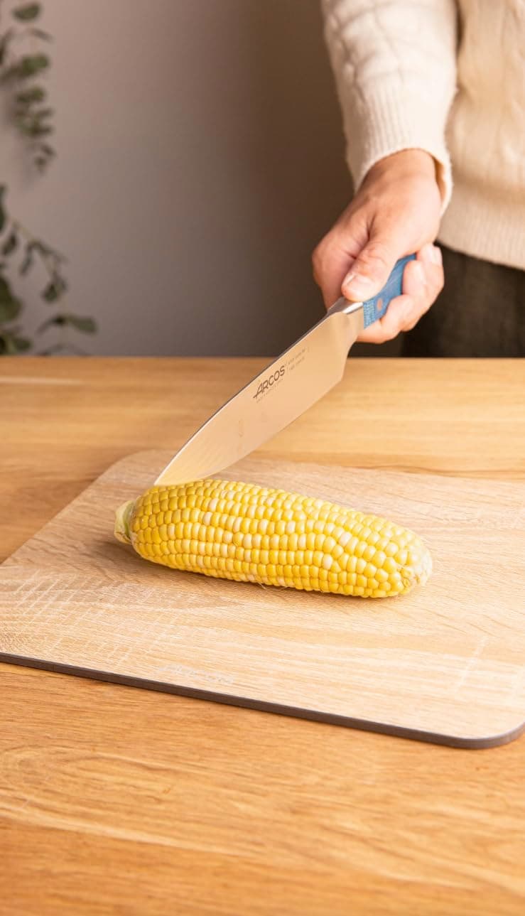 Arcos Couteau de Chef Forgé en Acier Taille 8 Pouces, Manche Micarta Professionnel & Bord en Soie Spécial et lame Argentée de 210 Mm, Impressionnez àChaque Coupe, Série Brooklyn, Couleur Bleue, - 8