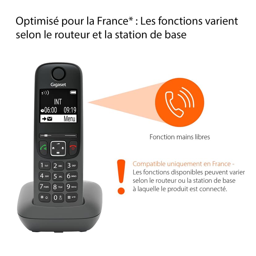 Gigaset A695 Trio - téléphone DECT sans Fil - 3 combinés avec Grand écran à Haut Contraste - Excellente qualité Audio - Fonction Mains Libres - Protection d'appels, Gris [Version française] - 2